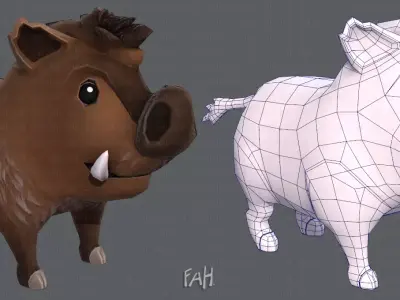 Boar Cartoon Low-poly 3D model