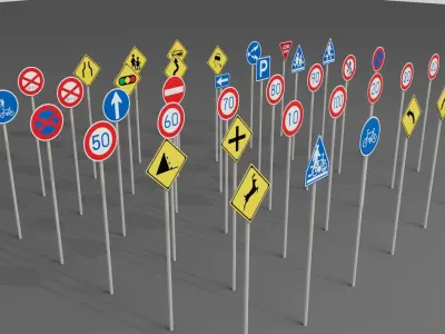 japanese road signs Pack Low-poly 3D model