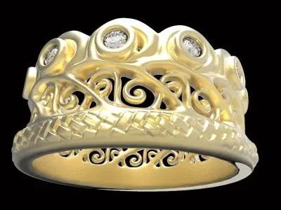 engraved gemstone crown ring 5 3D print model