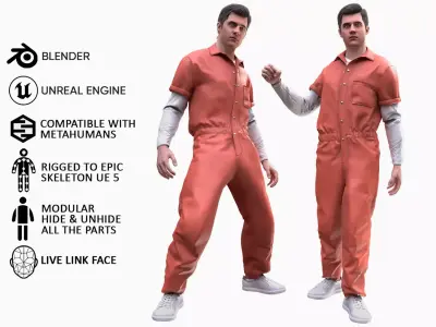 Man - Prisoner - Modular - Rigged Low-poly 3D model