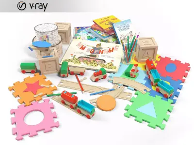 Toy Set corona way wooden 3D model