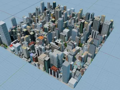 City Downtown Skyscraper Street 01 Low-poly 3D model