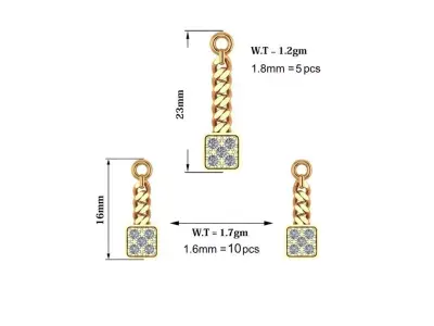 Baguette Stone Jewellery Set 3D print model