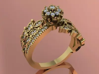 Elegant Diamond Ring Gold Jewelry Brand 3D print model