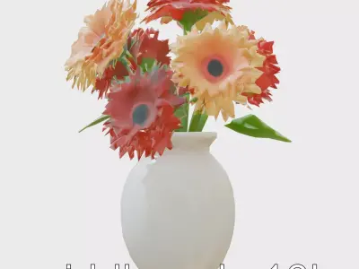 Floral Vase with Gerberas model pack Low-poly 3D model
