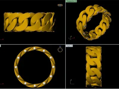 Emerald Link Cuban Band Ring 3D print model