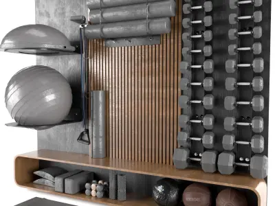 Home Gym Yoga Fitness Decoration Fitness Gray Set 056  3D model