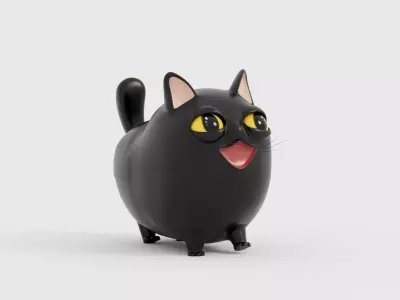 Animated Black Cat Low-poly 3D model