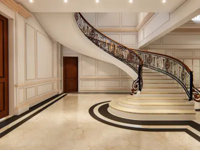 Stair case Interior design with living room 3D model
