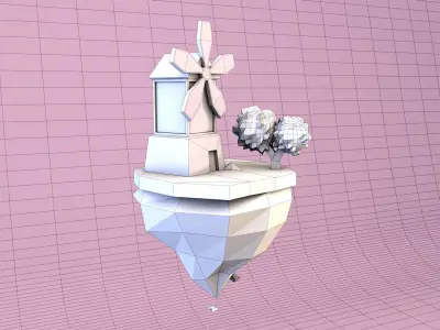 Cartoon Mill On Island Low Poly 3D Model Free low-poly 3D model