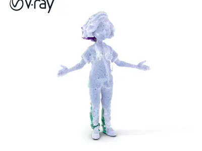 Animated D Medical Character with Purple Hair and Stethoscope Low-poly 3D model