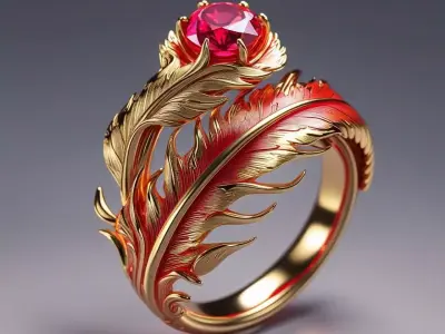 Phoenix Flame Ring  Luxury Gold Fantasy Design 3D print model