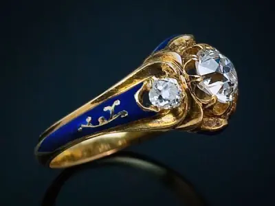 Ring with enamel and diamonds 3D print model