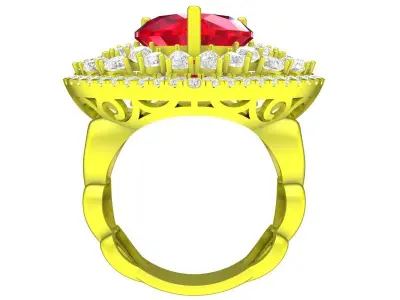 7415 Luxury Heart Shape Diamond Ring with Red Center Stone 3D print model