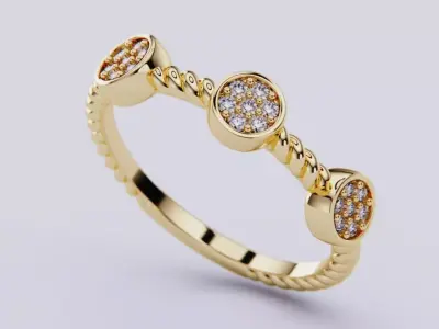 Twisted Rope Cluster Diamond Station Stackable Ring 3D print model