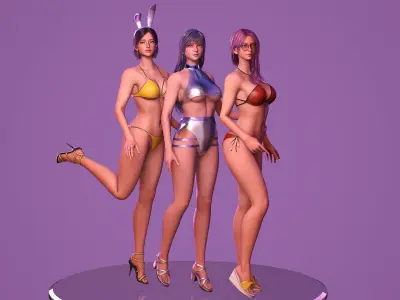 Girls in Swimsuits - Cute Stylized Characters Beach Casual Girls Low-poly 3D model