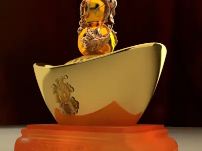 Chinese Gold Ingot with Gourd 3D model