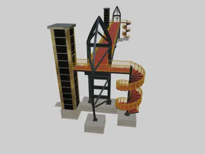 Steel Pedestrian Bridge-Elevator-Spiral Stair-Sailing Type-18 3D model