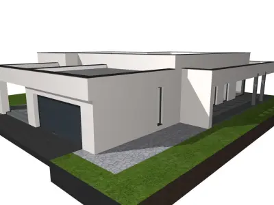 modern one story house architecure exterior model 3D model