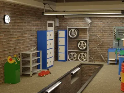 Auto Repair Shop  High Detail Garage Low-poly 3D model