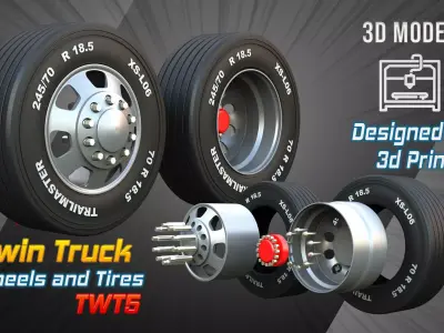 Twin Truck Wheels and Tires TWT5 3D print model