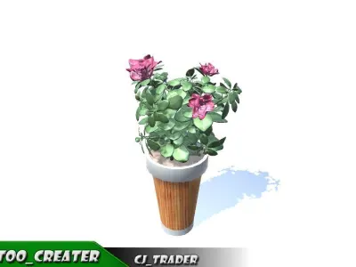 Decorative plant set Red-Flower 3D Model 3D model