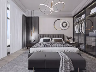 bedroom modern with walk in closet 3D model