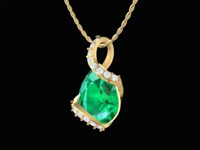 Elegant Pendant with Large Gemstone and Diamond 288 3D print model