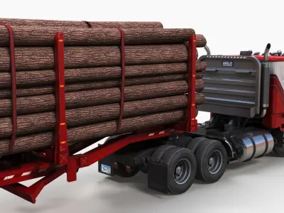 Cabover log semitruck Low-poly 3D model