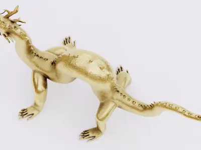 -Chinese Dragon - Golden Statue- Low-poly 3D model