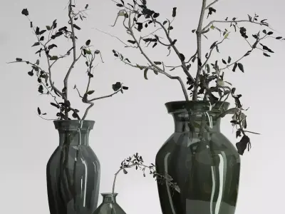 Dried Olive branch decor glass vase 3D model