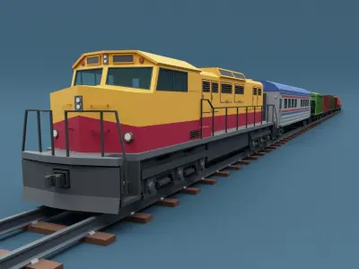 Stylized Train and Railroad  Wagons Low-poly 3D model