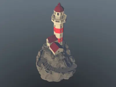 Low poly lighthouse on island Free 3D print model