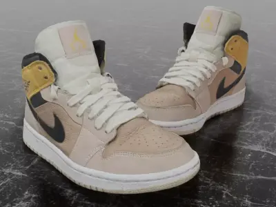 NIKE AIR JORDAN 1 MID SE BEIGE 3D SHOES Low-poly 3D model