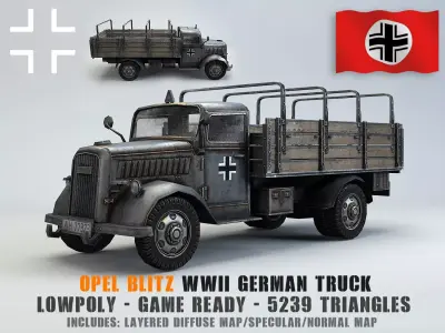 Low Poly Opel Blitz Truck Low-poly 3D model