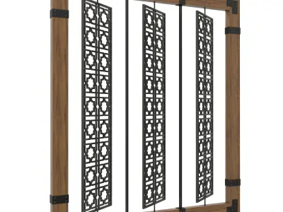 Decor wooden frame with three metal panels 3D model
