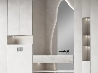 Bathroom kit Minimal furniture Monochrome curved mirror shape 3D model