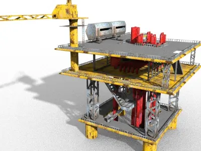 oil gas sea platform lowpoly multiple parts Low-poly 3D model