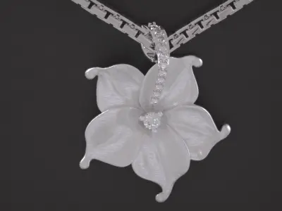 Beauty Flower Pendant Diamond - Yellow and White Gold Necklace 3D print model