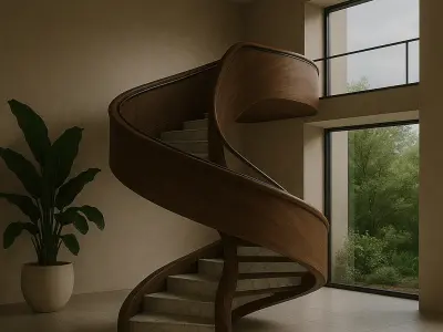 Luxury Spiral Wooden Staircase - 3D Model Low-poly 3D model