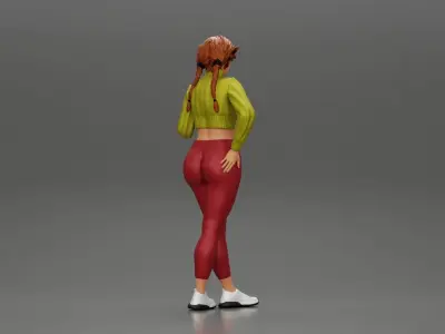 Beautiful woman with pigtails hair in mini shirt 3D print model