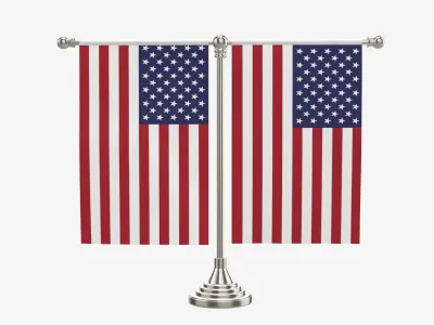 Decorative desk flag on double flagpole 3D model