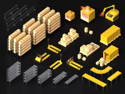Warehouse asset pack lowpoly isometric  3D model
