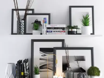 set206 shelf with frames and plants 3D model