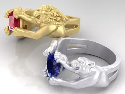 Rings with Lion and tigers 3D print model
