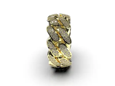 Cuban Link Ring With Stones - Size 11 3D print model