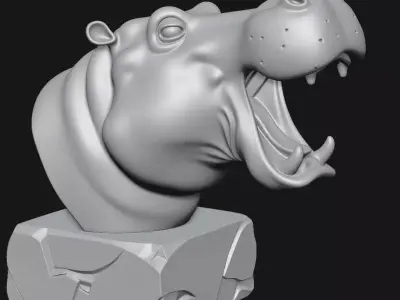 Hippopotamus head sculpture 3D print model