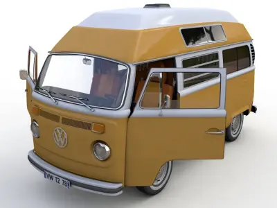 VOLKSWAGEN T2 HIGHT TOP SAFARE CAMPER 1974 3D model