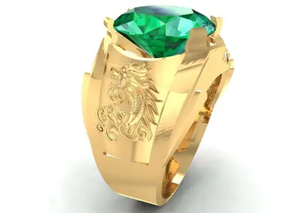Luxury Lion Head Emerald Ring for Men  944 3D print model