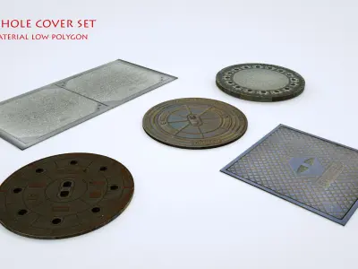 street manhole cover set 3d model Low-poly 3D model
